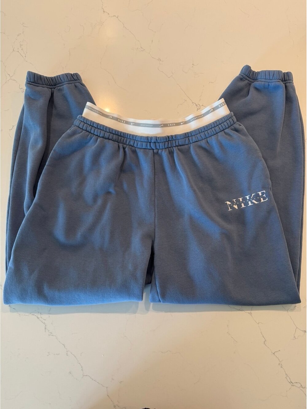Nike Sportswear Exposed Logo Waistband Fleece Joggers Dusty Blue Women's Size M